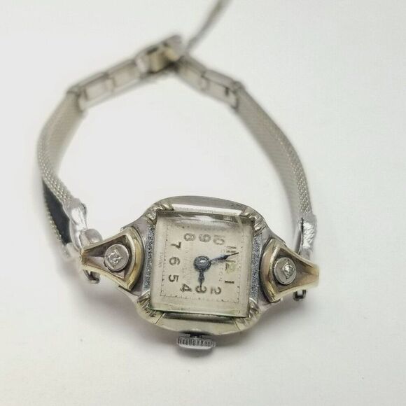 Vintage Ladies Clinton Swiss 10K Rolled White Gold Plate Bezel Steel Wrist Watch - Picture 1 of 7